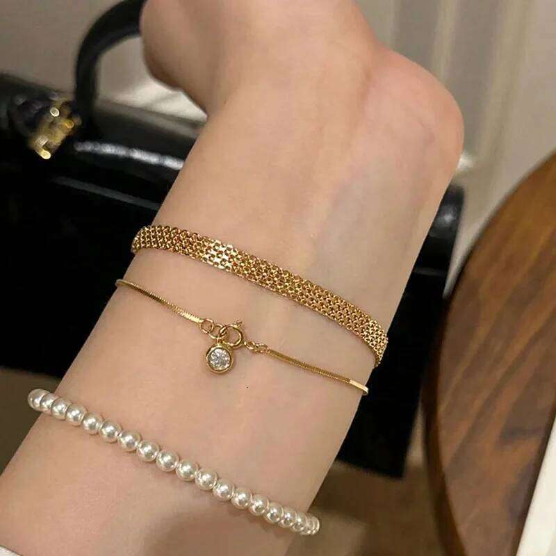 Stainless Steel 18K Gold Plated Exquisite Weaving Mesh Bracelets for Women Chunky Trendy Link Chain Adjustable Bracelet Jewelry XJ260303