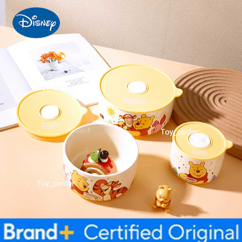 Disney Winnie the Pooh Tigger Large Medium Small Ceramic Fresh Bowl Sealed Refrigerator Bento Box Round Microwave Heating Lid H260304