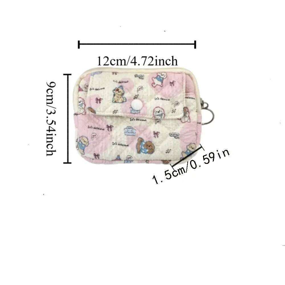 Cartoon Printing Mini Canvas Coin Purse Korean Style Jewelry Packing Bag Cute Wallet Multifuctional Card Holder C260304