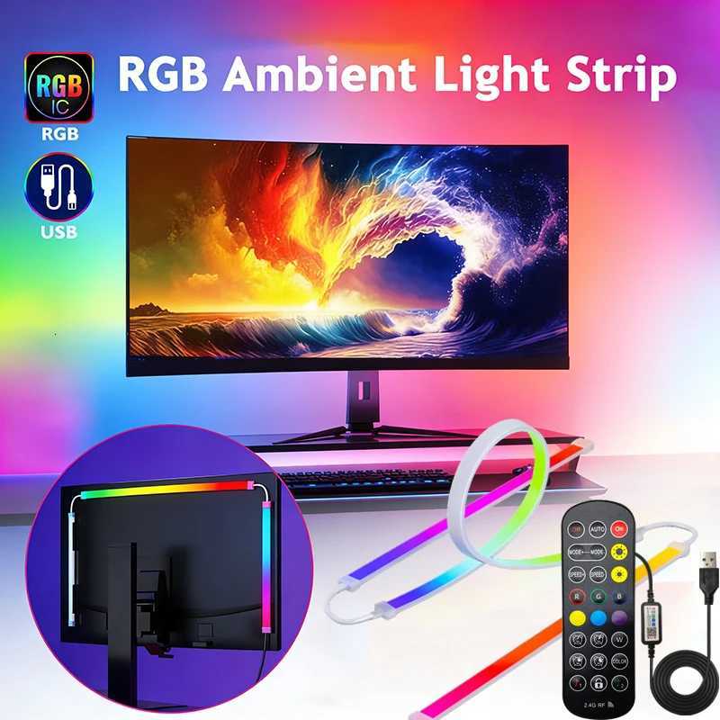 PC Backlight Music SYNC Monitor Ambilight LED Lights USB RGB-IC LED Strip Light Magic Color Lamp Tape for Gaming Room Decor H260304