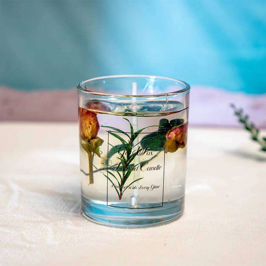 luxury Dried Flower Gel Candle Gift Set-Soy Wax in Crystal Vase, Scented Souvenir&Home Centerpiece with Vegan Aromatherapy W260304