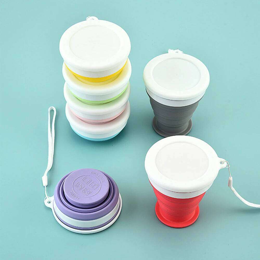 Portable Silicone Folding Water Cup 200/350ml Heat Resistant Telescopic Collapsible Foldable Mug With Lid For Travel Camping S260303