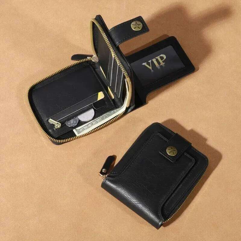 Men's Fashionable Tree Pattern Buckle, Credit Card Holder, Coin Storage Zipper Button Closure Business Walle C260304