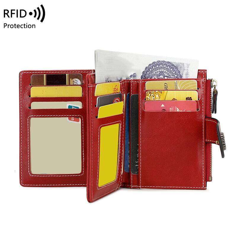 RFID Anti-Theft Retro for Women, Multi-Card Zipper, Zipper Buckle, Fashion Coin Wallet, Multi-functional Short Wallet C260304