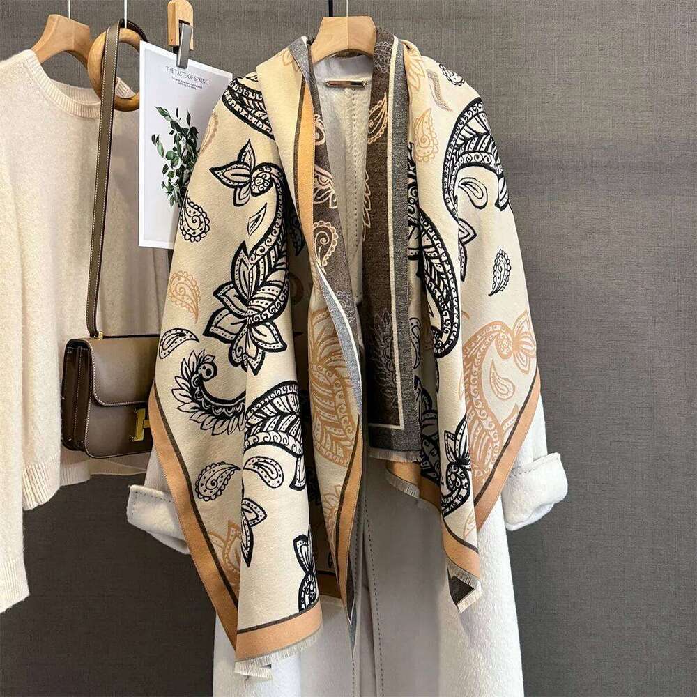 Winter Neck Warmer Scarf For Women Thickened Tassel Pashmina Shawl Cashew Print Faux Cashmere Warps Autumn Elegant Blanket XJ260304