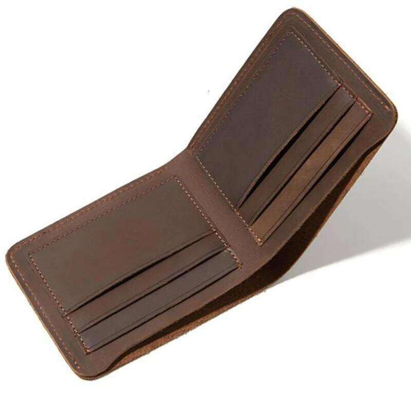 100% Full Cow Genuine Leather Wallet Simple Design Handmade Horizontal Small Bifold Purse for Men C260304