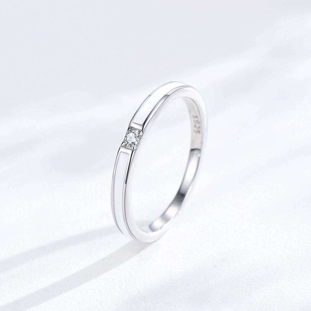 Ailmay Simple 925 Sterling Silver White Enamel Rings For Women Dazzling Zircon Fine Wedding Engagement Jewelry XJ260303