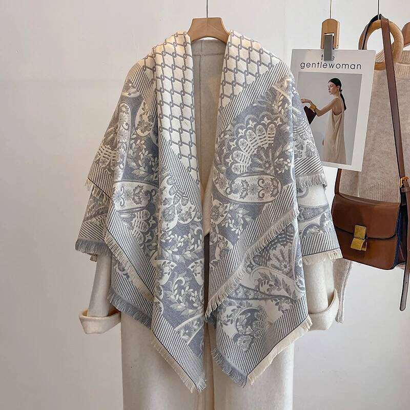 2025 Women's Luxury Brand Winter Cashmere Scarf - Tasseled Damask Printed Pashmina Shawl, Warm Wrap & Foulard Poncho XJ260304