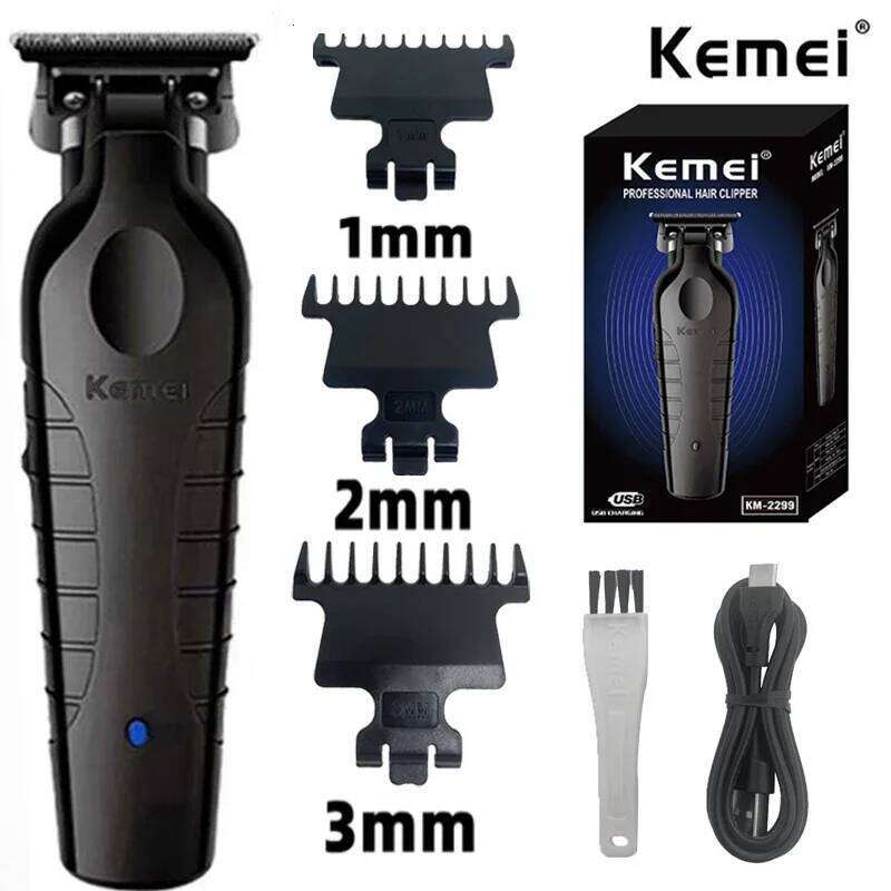 Kemei 2299 Barber Cordless Hair Trimmer 0mm Zero Gapped Carving Clipper Professional Electric Finish Cutting Machine 26H0304