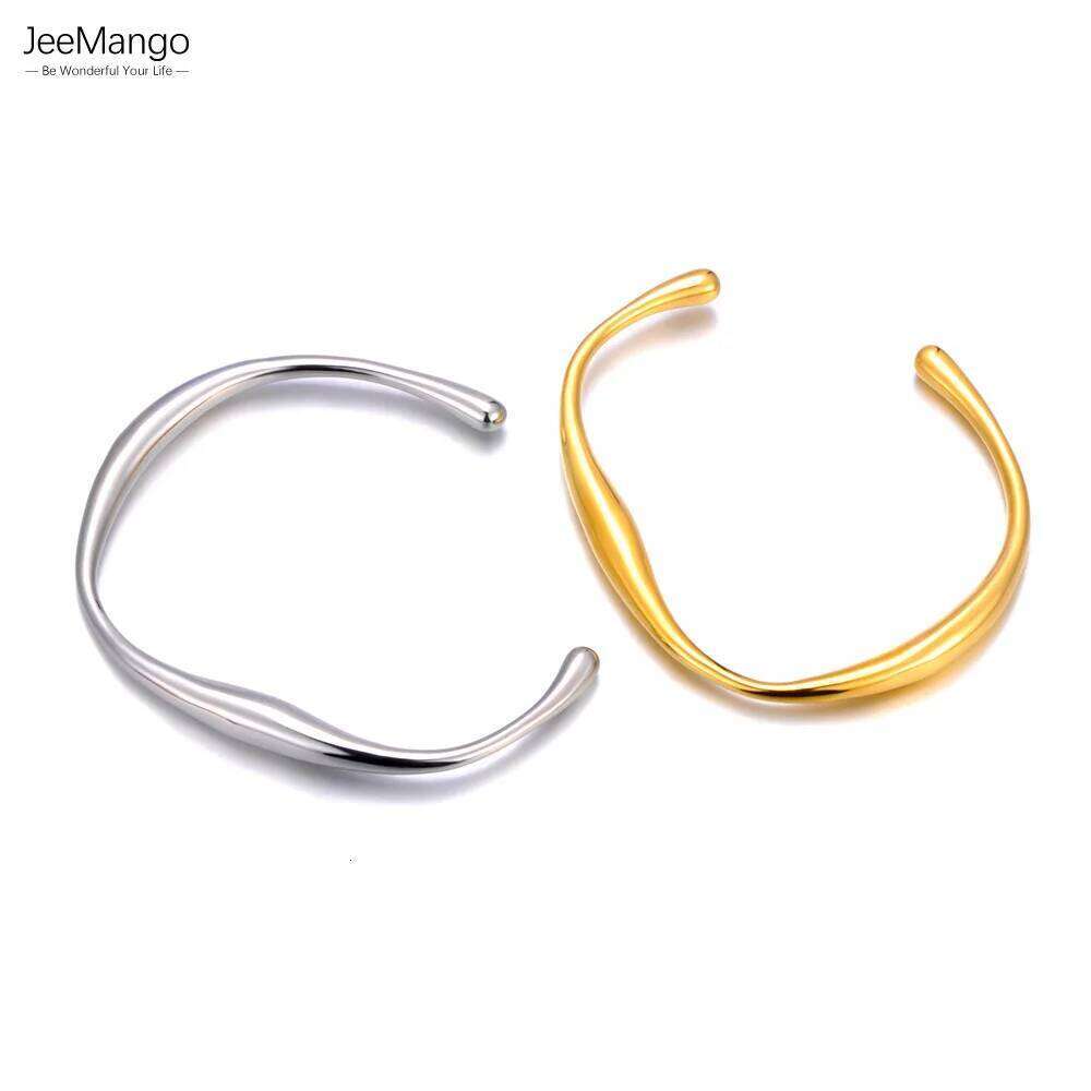 JeeMango Stainless Steel Wrist Opening Bracelet Bangle For Women Gold Color Handmade Cast Statement Brand Party Jewelry JB24008 XJ260303