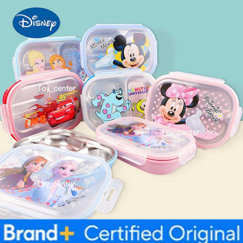 Disney Mickey Minnie Lunch Box Anime Frozen Elsa Anna Stainles Steel Dinner Plate Crisper Student Fruit Lunch Box Kids Tableware H260304