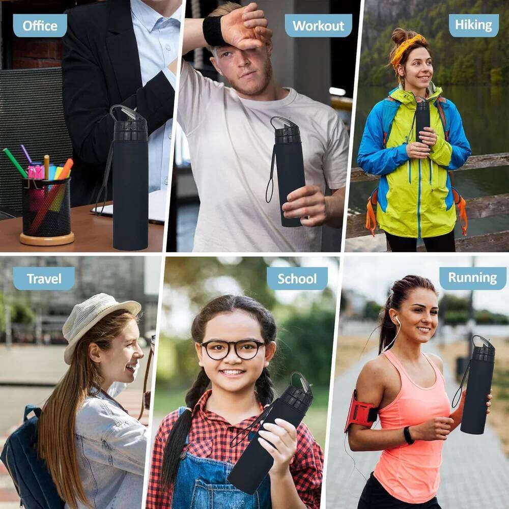 600ML, silicone portable sports water bottle, suitable for hiking, camping, lightweight and foldable desi S260303