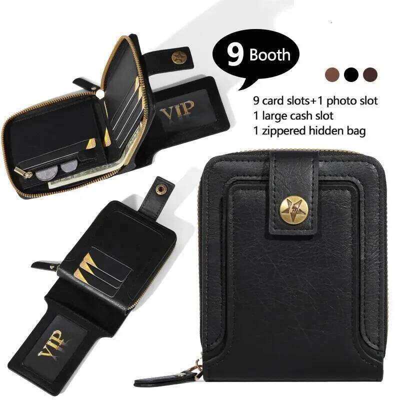Men's Fashionable Tree Pattern Buckle, Credit Card Holder, Coin Storage Zipper Button Closure Business Walle C260304