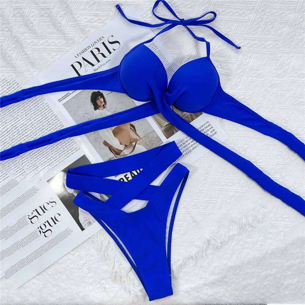 Twisted Bandage Halter Bikini 2025 Mujer High Waist Swimwear Women Swimsuit Bathing Suit Brown Brazilian Bikinis Sets Beach wear Y260303