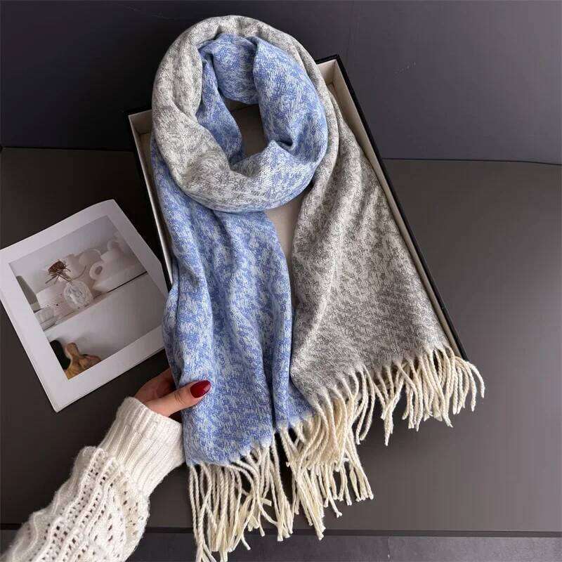 Neck Warmer Scarf Wome Winter Thickened Tassel Pashmina Shawl Faux Cashmere Warps Autumn Elegant Ladies Blanket For Men XJ260304