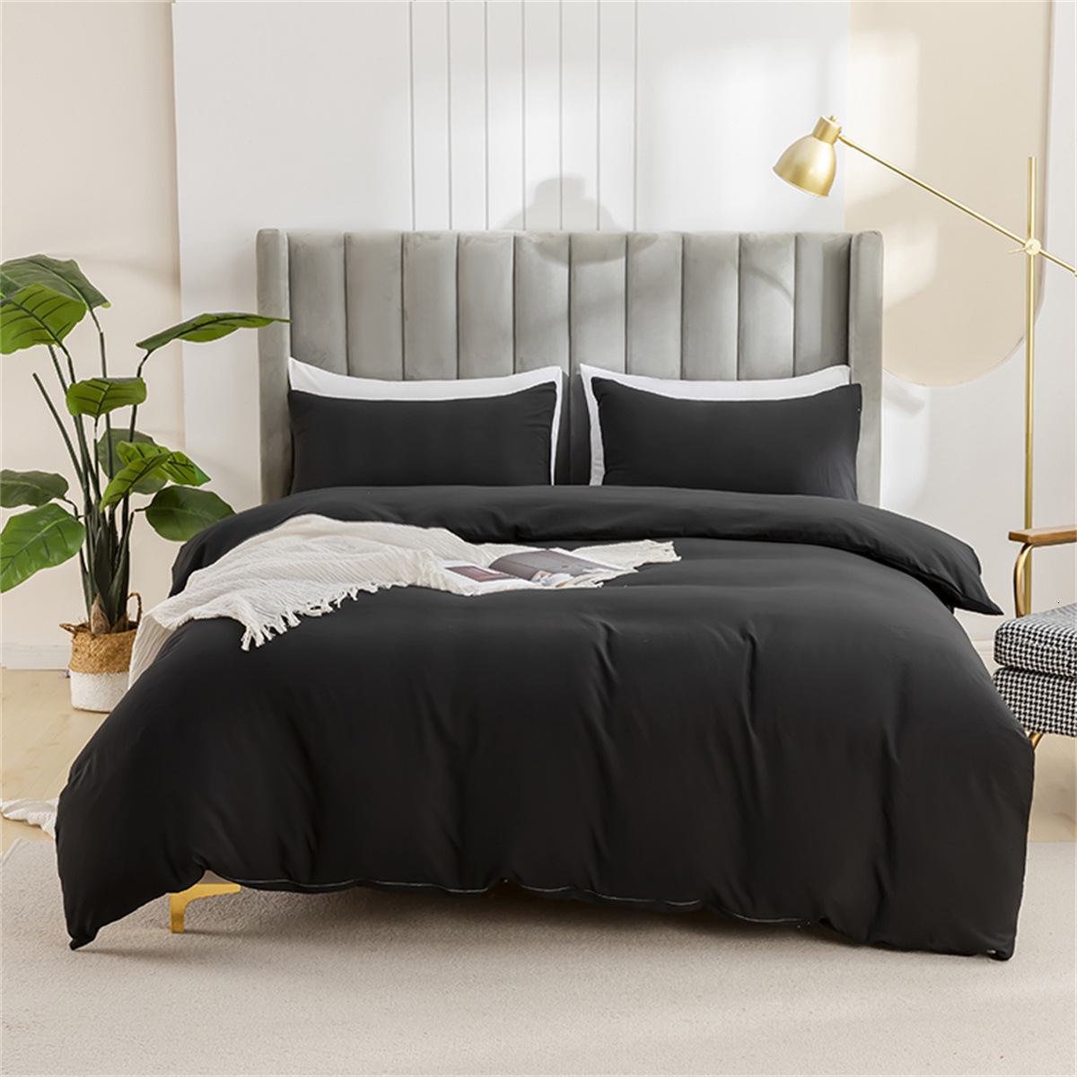 Solid-Color Brushed Fleece 4-Piece Pillowcase and Duvet Cover Set Minimalist 3-Piece Set Drop Shipping Available Digital Printing