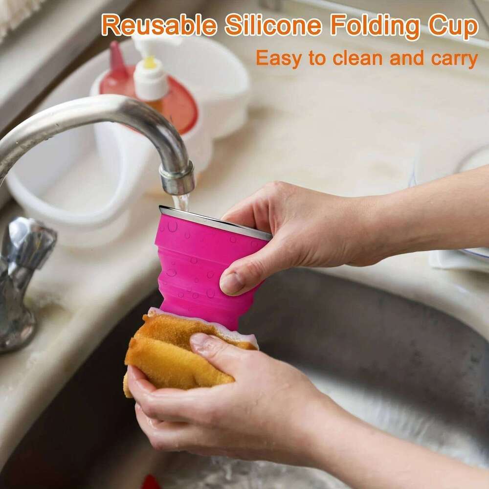 1Pack Silicone Collapsible Travel Water Portable Camping Cup with Lids Food Grade Mugs Set for Outdoor Drinking S260303