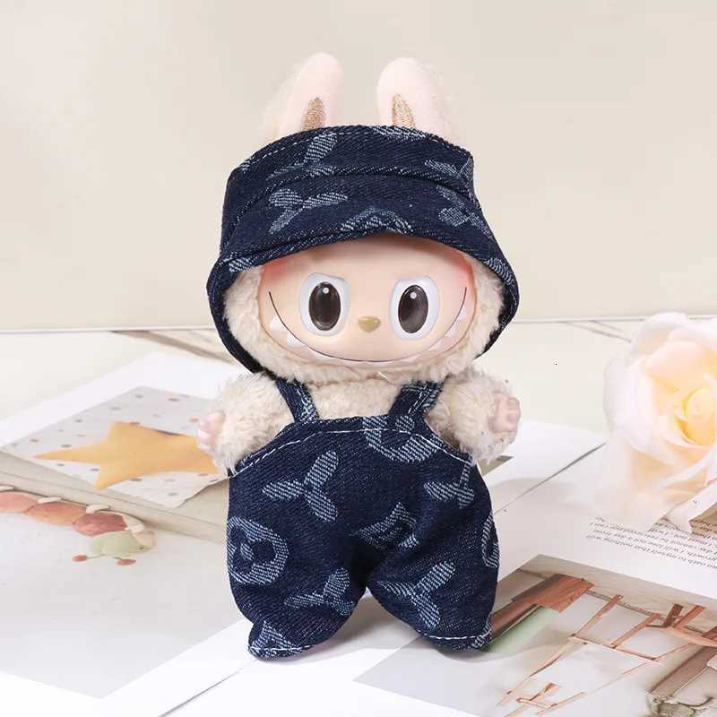 15/17cm Labubu Brown Plaid Shirt & Jeans Set, Luxury Doll Outfit with Canvas Shoes for DIY AccessoriesT260304