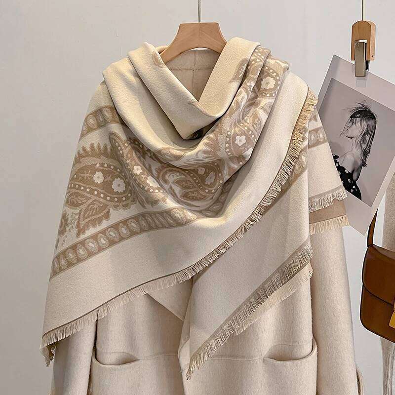 2025 Women's Luxury Brand Cashmere Scarf - Ethnic Printed Tasseled Winter Shawl, Pashmina Wrap & Foulard Poncho XJ260304