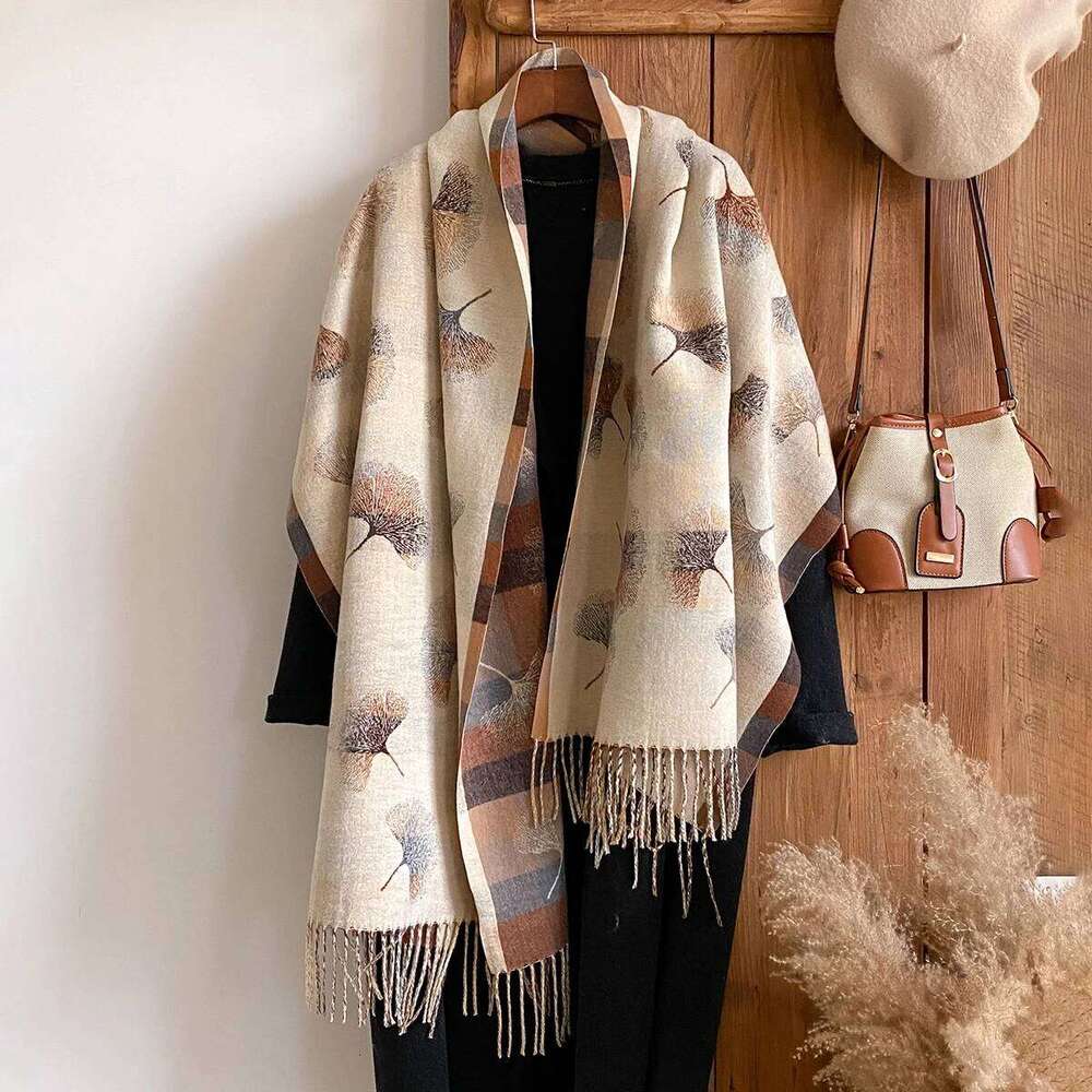New Brand Elegance Double-sided Print Scarf Soft Warm Pashmina Long Tassel Shawl Autumn and Winter Coldproof Windproof Blanket XJ260304