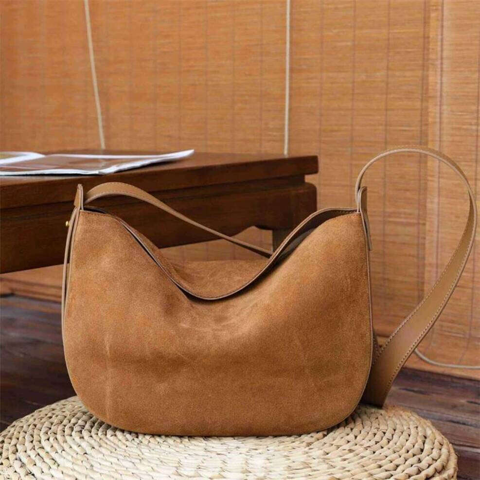 OLOEY Hifashion Cowhide Suede Genuine Leather Hobo Shoulder Bags For Women 2026 Luxury creativity Half Moon Crossbody Ladies Handbags