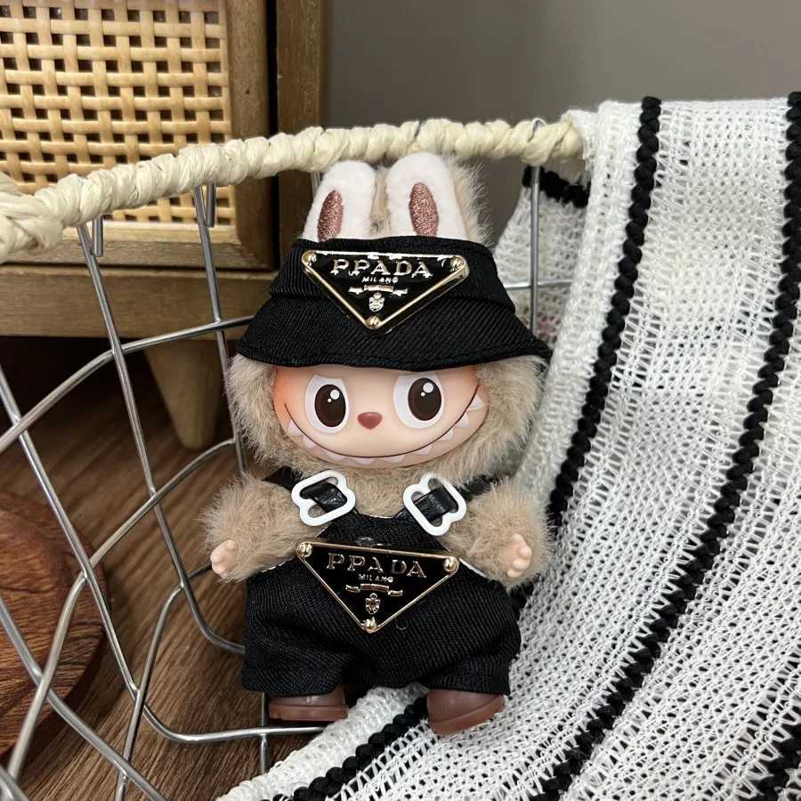 Labubu 4.0 10cm Korean Style Outfit - Overalls & Hat Set, Doll Clothing AccessoriesT260304