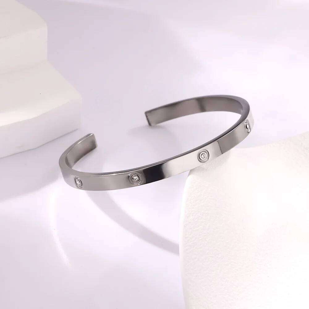 Luxury Brands Bracelets for Women Stainless Steel Bracelet Bangle 2024 Trend Cubic Zirconia Couple Wrist Jewelry pulseras mujer XJ260303