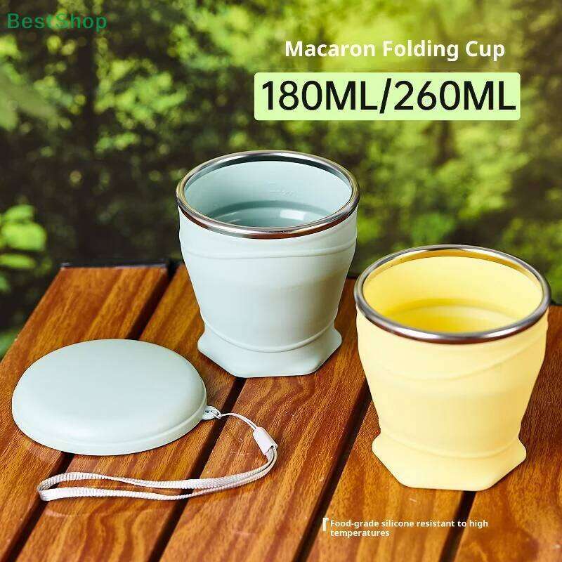 180ml Mini Folding Silicone Retractable Cup Outdoor Travel Coffee Telescopic Drinking Mug With Lid S260303