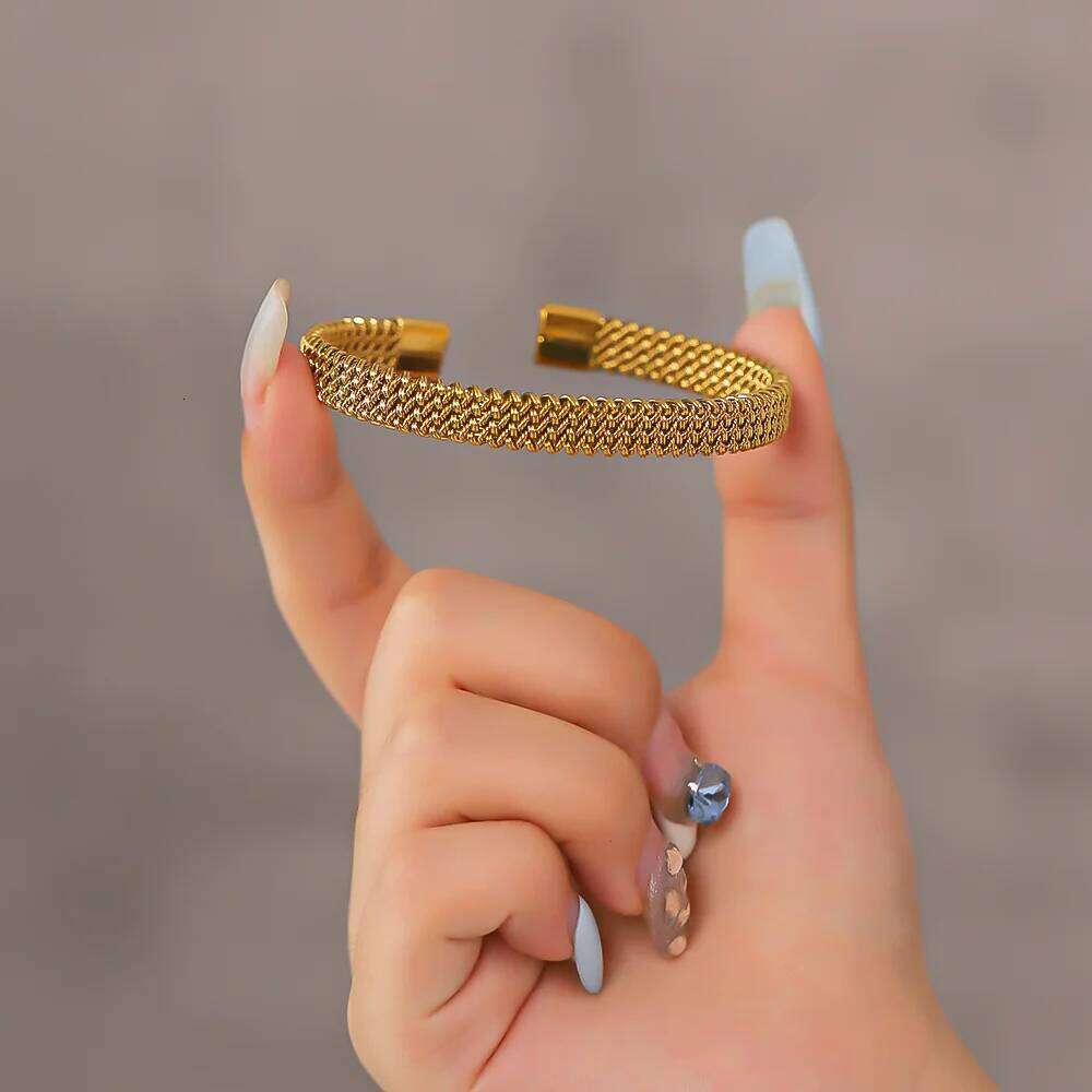 Women's Stainless Steel Elastic Woven Bangle Non Fading, Personalized Open-ended Bracelet, Birthday Party Gift XJ260303
