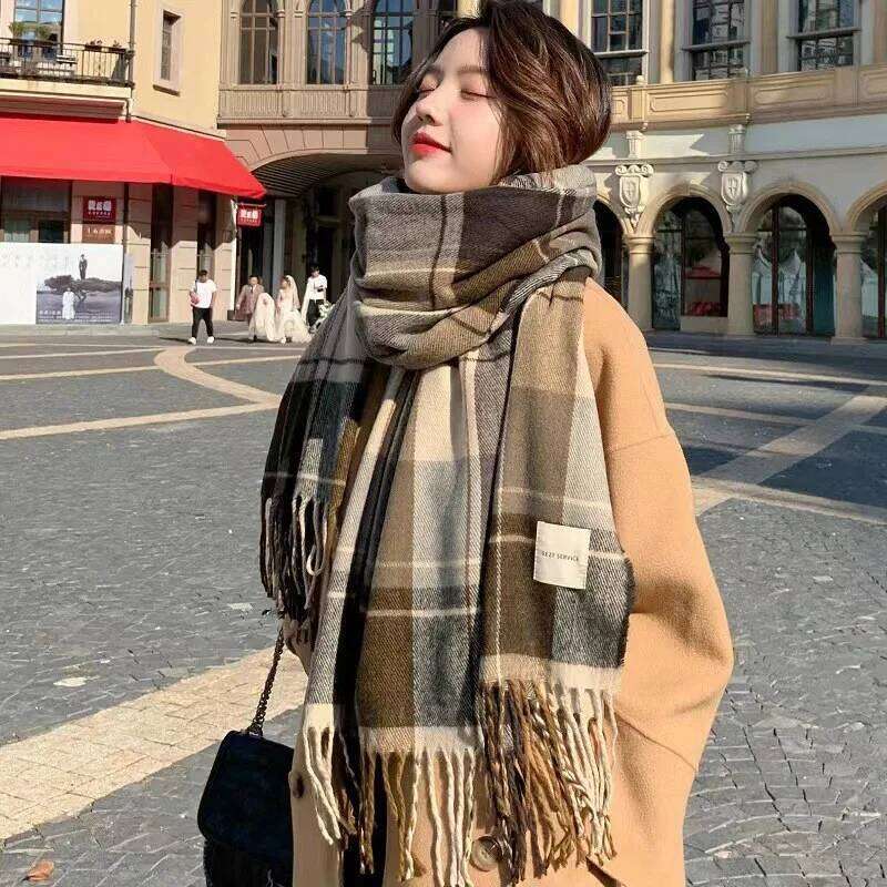 1PC Women's Autumn Winter New Style, Fresh Elegant, Imitation Check Pattern Fringe Scarf, Stylish and Versatile, Provide XJ260304