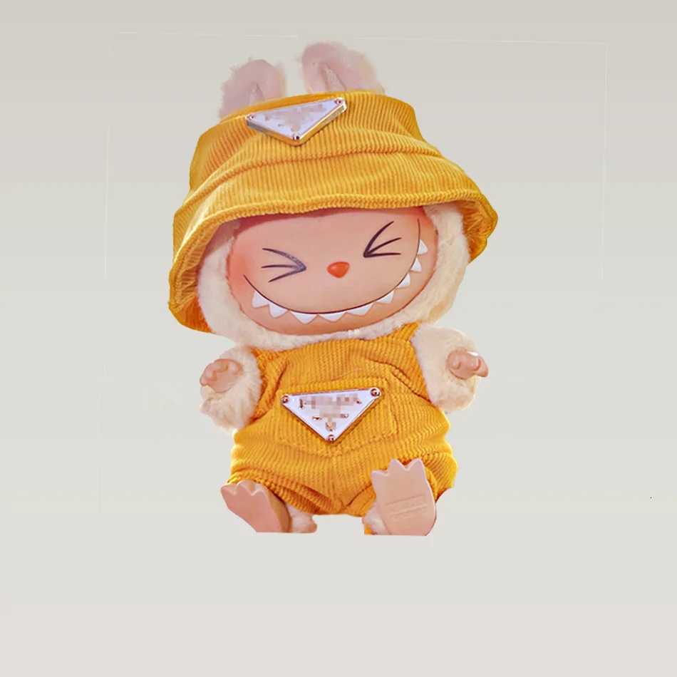 Labubu 17cm Korean Idol Outfit - Corduroy Jumpsuit & Bucket Hat Set, Kpop Style Doll ClothesT260304