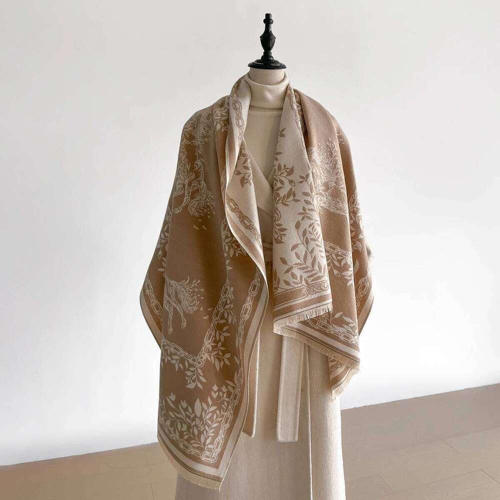 Women's Winter Faux Cashmere Scarf Thick Warm Patterned Cashew Flower Animal Print Travel Blanket Fashion Luxurious Accessory XJ260304