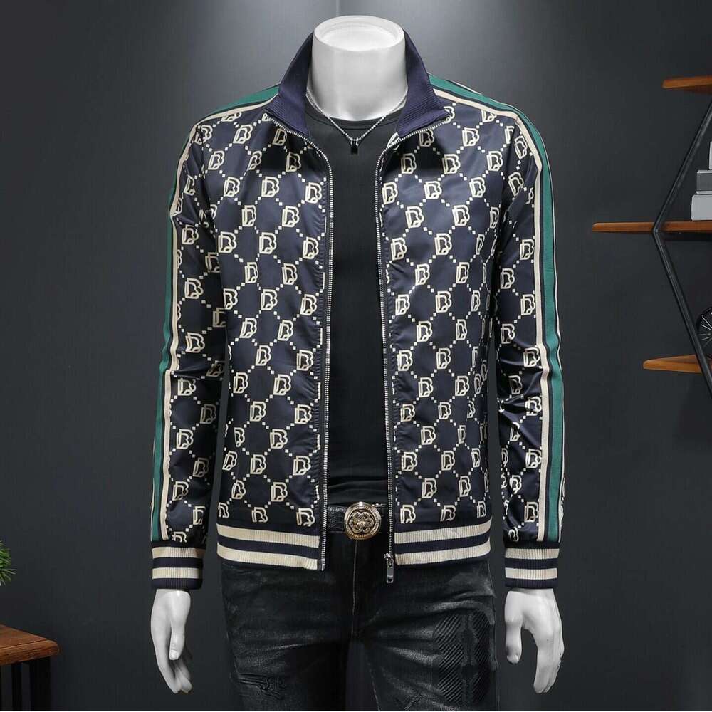 Spring New Men's Stand Collar Jacket High-Quality Printed Trendy Patchwork Casual Plus Size Coat Luanyun