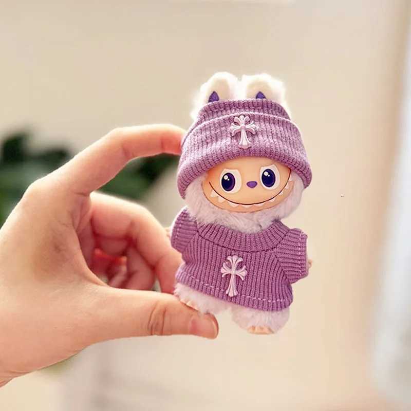 Labubu 4.0 10cm Knit Set - Elastic Cross Sweater & Beanie for Mini Dolls, Replacement ClothesT260304