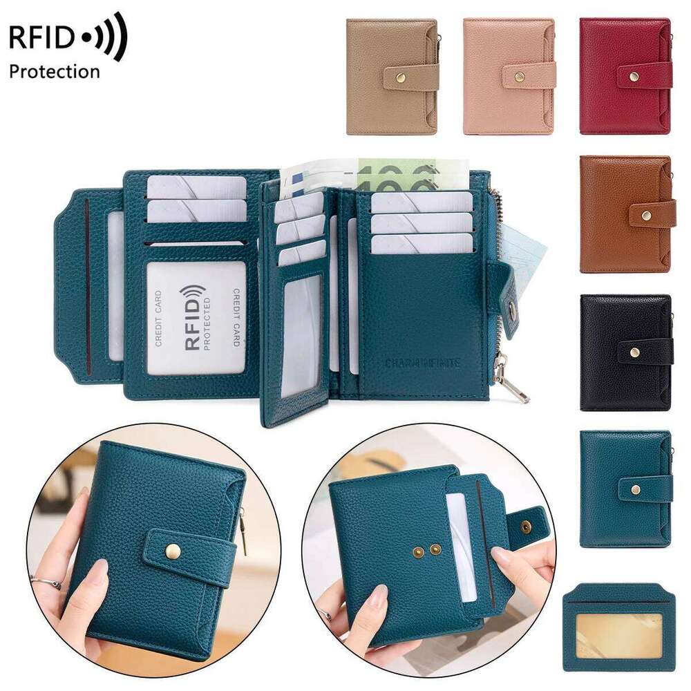 woman's small wallet RFID Blocking Soft PU Leather Bifold Compact Card Holder with Zipper Coin Pocket Multi-card Wallet C260304