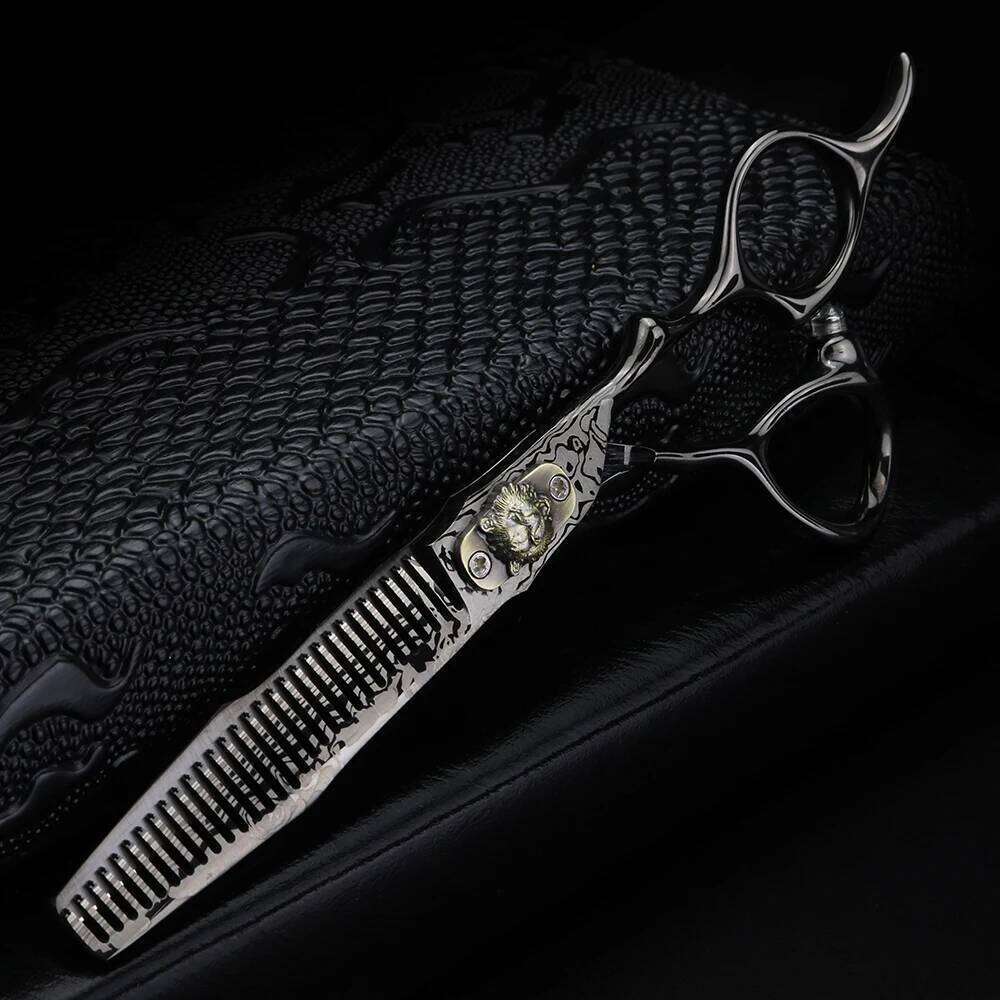 XUANFENG 6 inch Black Damascus Hair Barber Cutting and thinning Scissors JP440C H260303