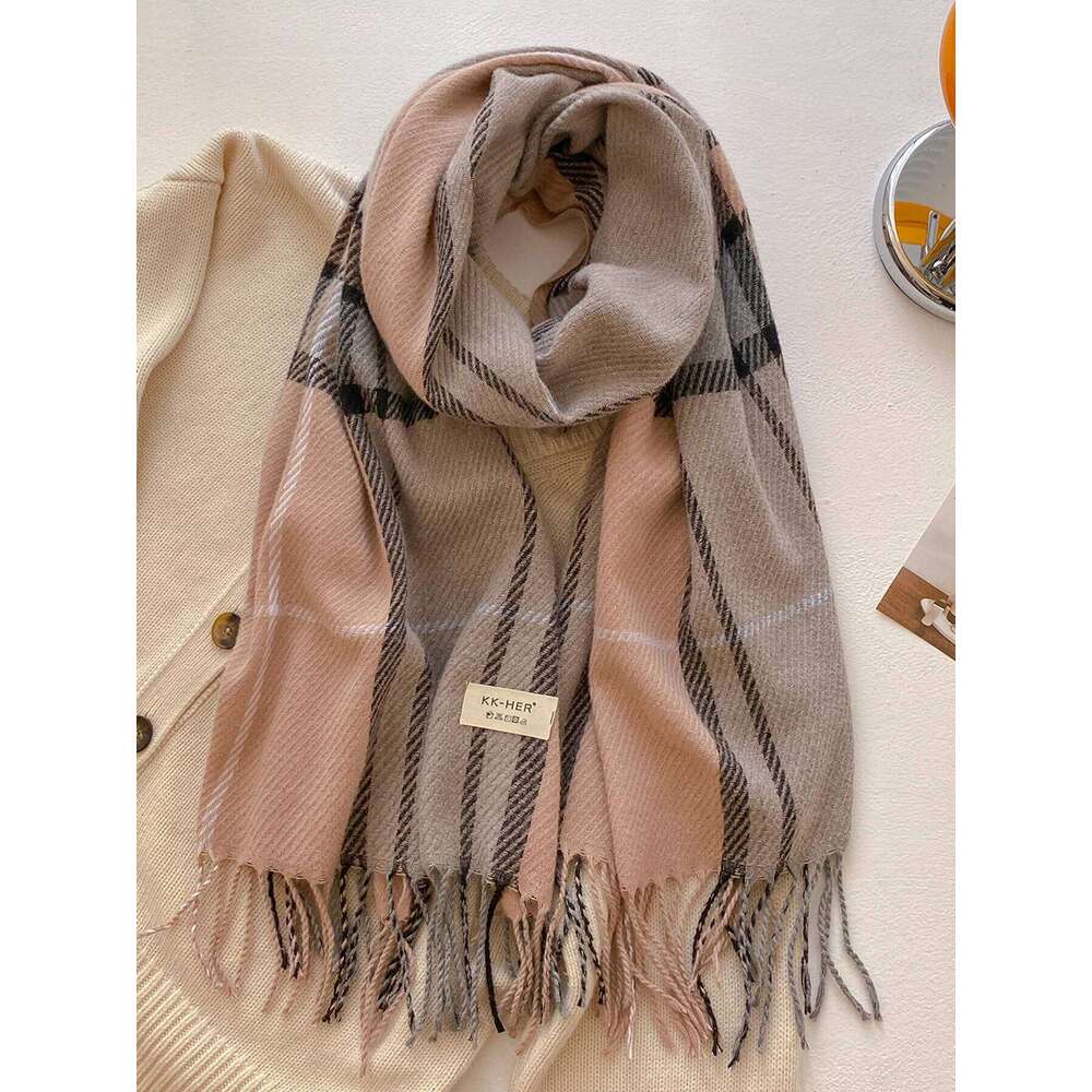Plaid Long Scarf Winter Warm Imitation Cashmere Women Pashmina Foulard Bandana Scarves Female Luxury Hijab Tassel Shawl Wraps XJ260304