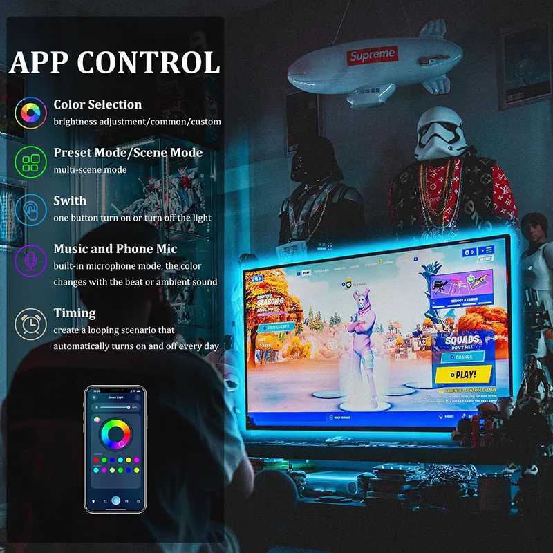 Tuya Wifi Led Strip Lights APP Music Sync Remote Control USB 5V RGB Flexible Tape for PC TV Backlight Room Decor Work With Alexa H260304