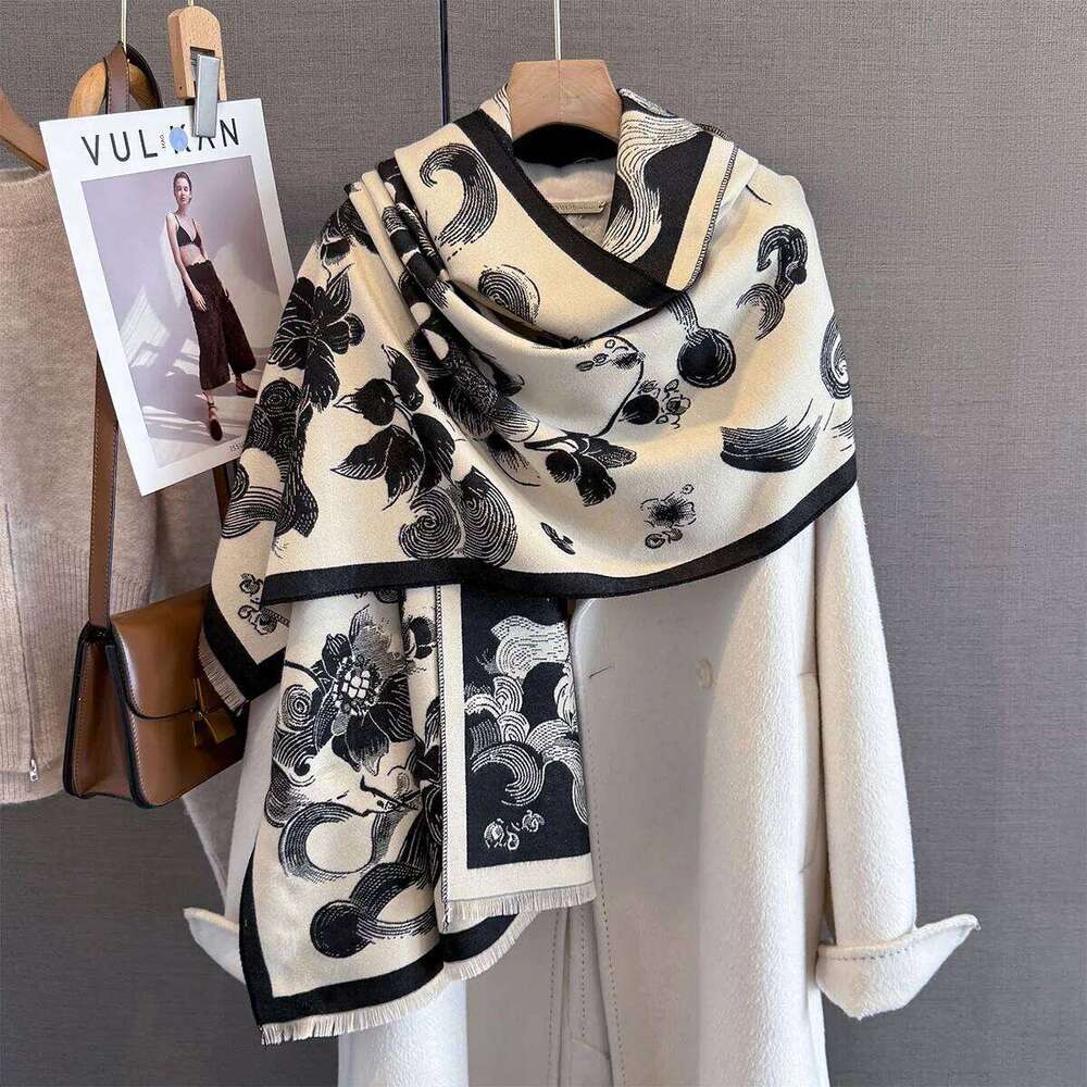 2024 Fashion Lattice Print Cashmere Shawl Wrap Women Winter Autumn Warm Large Pashmina Bufanda Scarf Thickened Female Hijab Lady XJ260304