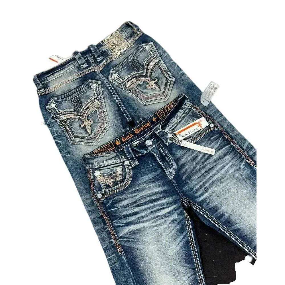 New American Style Street Wear Hip Hop Rock Revival Embroidered Loose Casual Y2k Wide Guys Men Jeans 26H0304