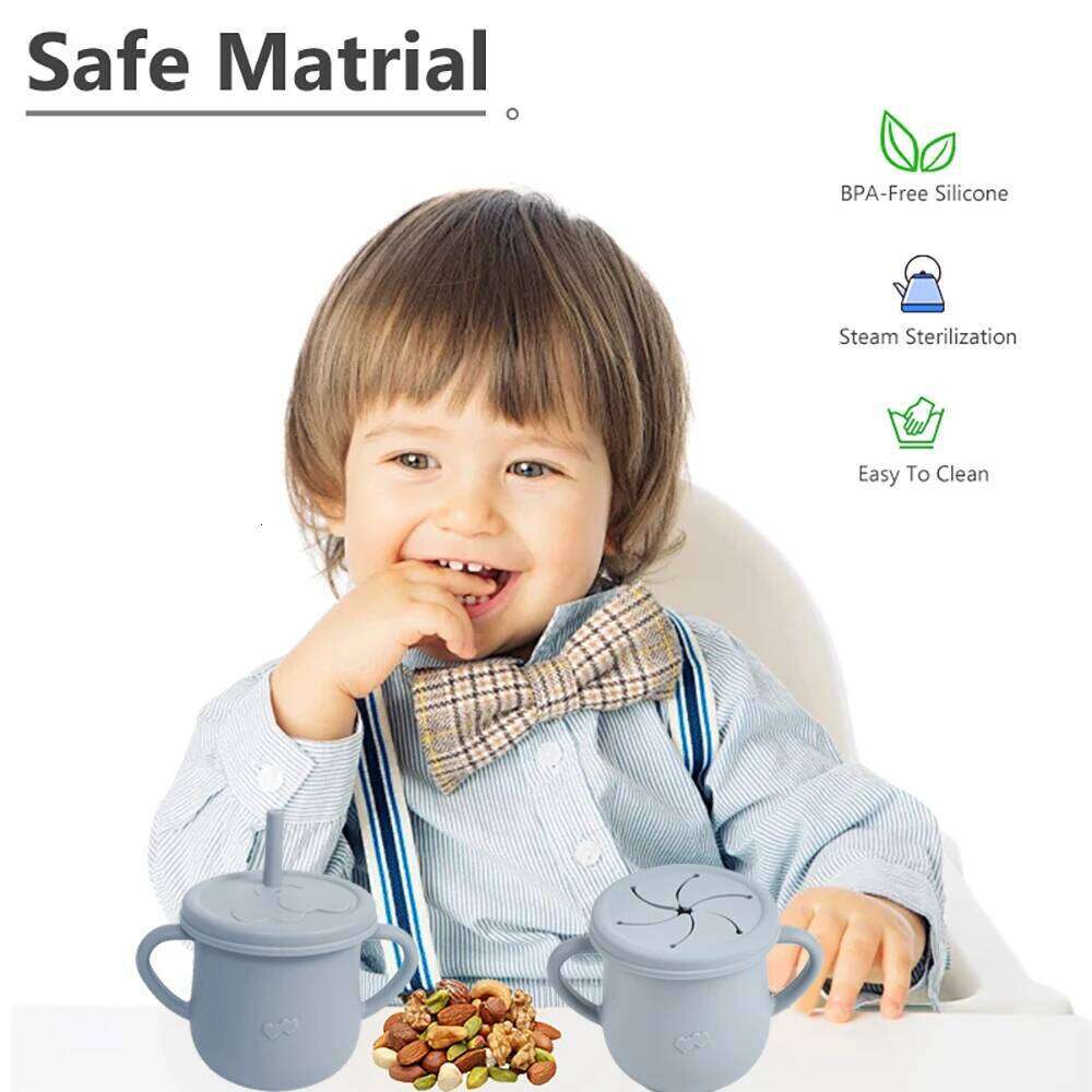 Silicone Baby Straw Cute Training Sippy Cup with Handles, Straws, Lids - Reusable Snack Cups Feeding Supplies for Toddlers S260303