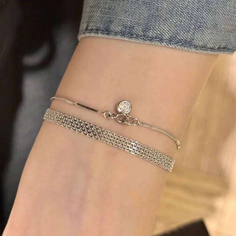 Stainless Steel 18K Gold Plated Exquisite Weaving Mesh Bracelets for Women Chunky Trendy Link Chain Adjustable Bracelet Jewelry XJ260303