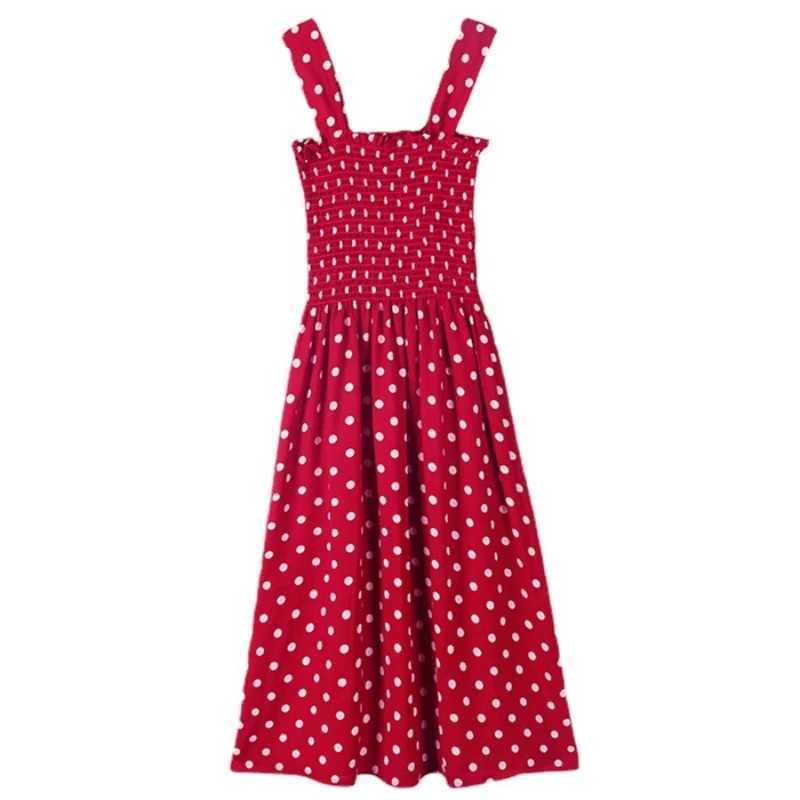 Women Summer Sleeveless Dot Dress Sexy Backless A-Line Spaghetti Strap Beach Style Dresses Camisole Off-Shoulder Folds Vestidos M260304