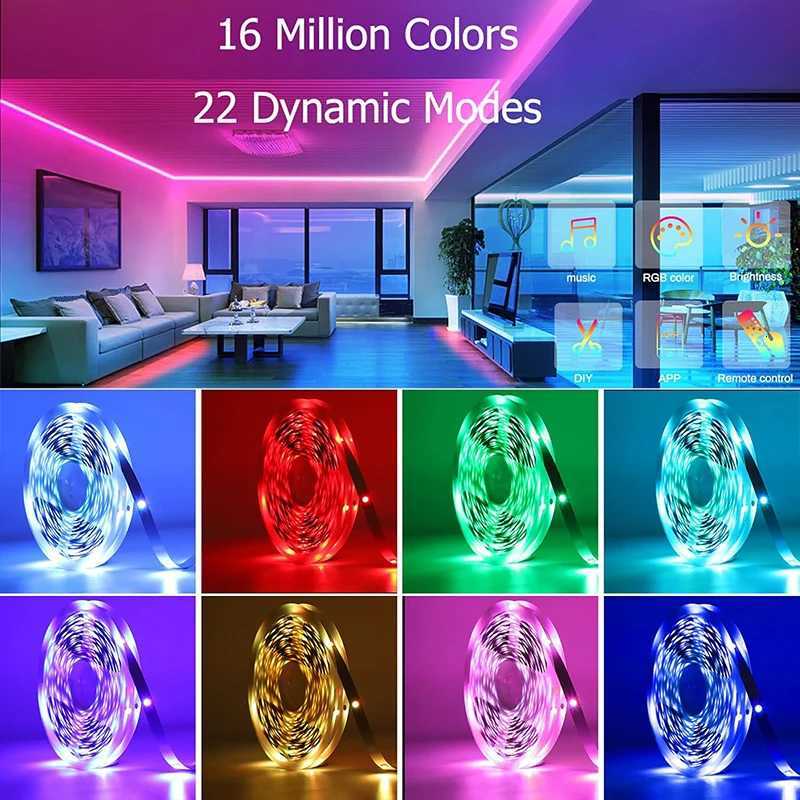 RGB Led Strip Lights 5m 10m 20m 25m Led Room Light Flexible Ribbon Luces Led Tape for TV Backlight Home Room Bedroom Decoration H260304