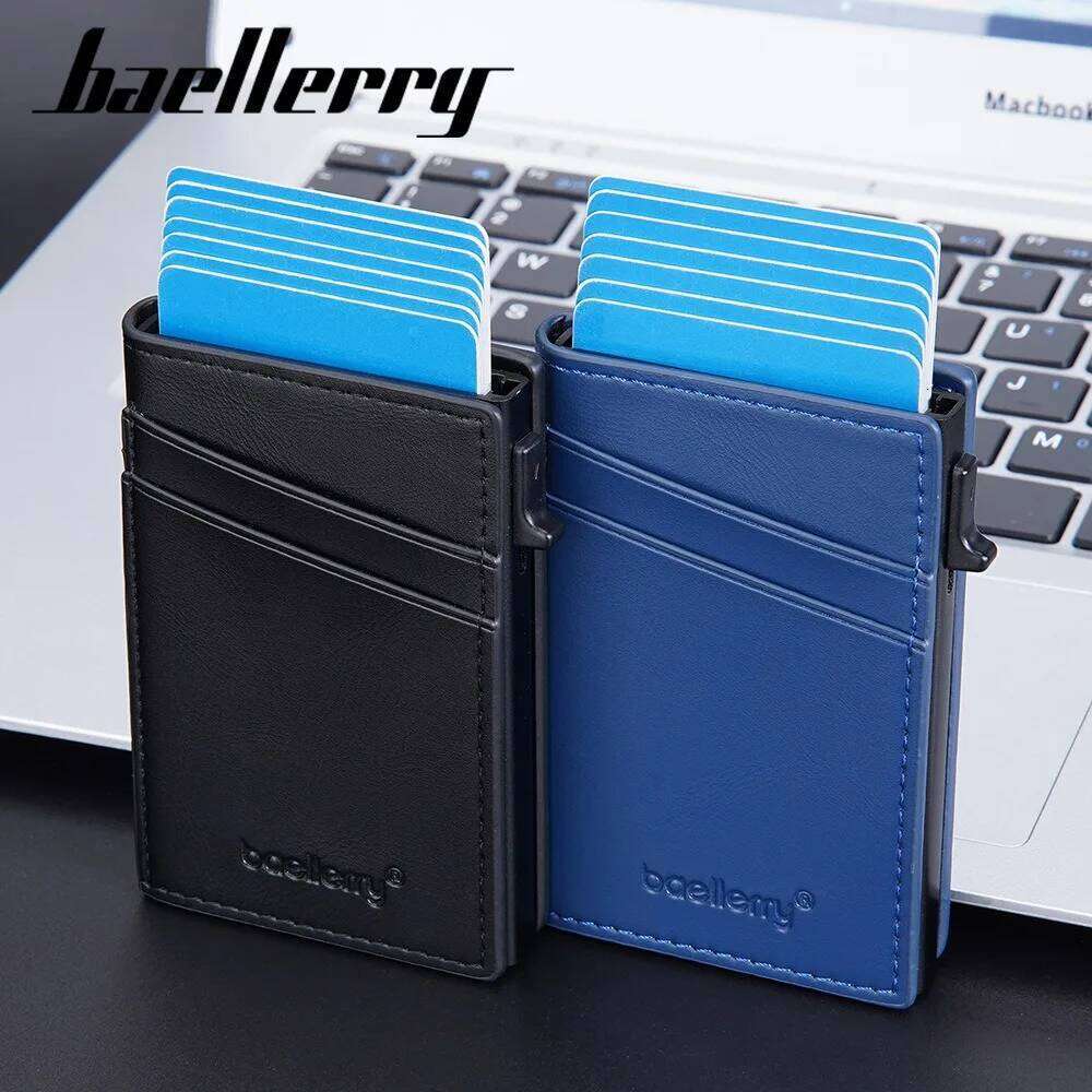 Men's Slide Push Auto Eject RFID Wallet, PU Card Holder Anti-Demagnetization Business Slim Case C260304