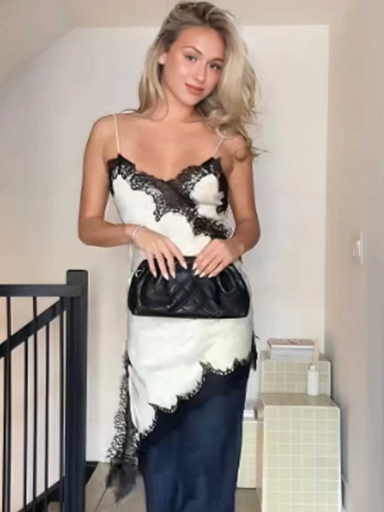 HXAO 2025 Womens Lace Asymmetric Dress Sexy Midi Slip Dress CHIc Sleeveless BaCKless VESTido Womens Elegant Party Dress M260304