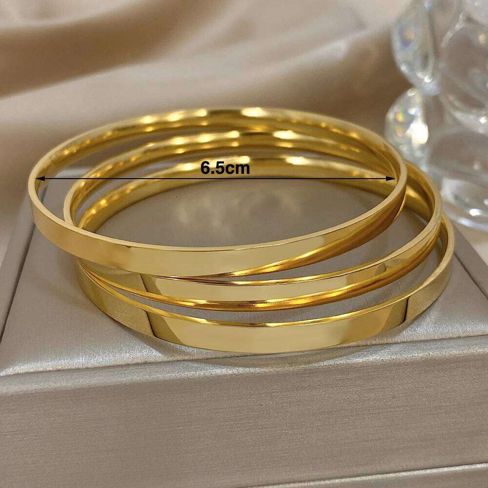 3pcs 18K Gold Plated Stainless Steel Bangle Bracelets for Women Glossy Simple Stacking Wrist Bracelet Waterproof Jewelry XJ260303