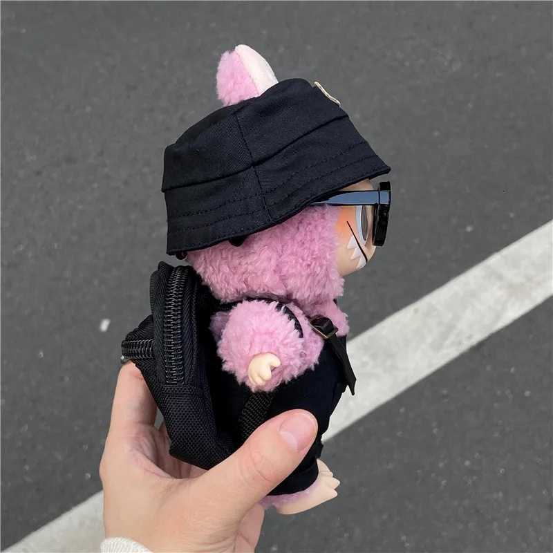 Luxury Triangle Badge Set with Bucket Hat, Overalls & Retro Glasses for 15cm 17cm Labubu Dolls Trendy Outfit AccessoriesT260304
