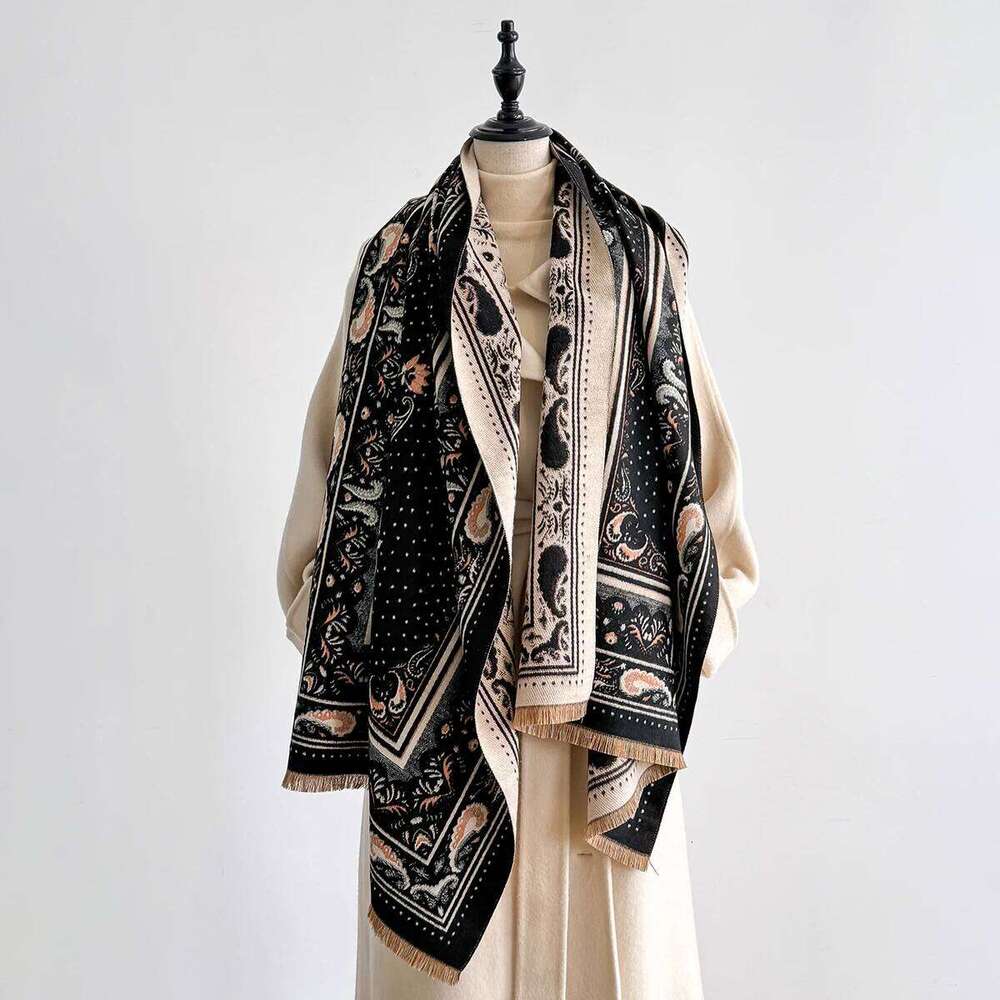 Women's Faux Cashmere Winter Scarf - Paisley Patterned Thick Warm Blanket Scarf, Fashionable & Luxurious Cashew Flower Scarves XJ260304