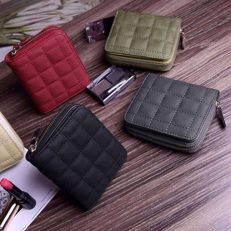 Women's Short Wallets PU Leather Female Plaid Nubuck Card Holder Luxury Brand Ladies Small Zipper Wallet With Coin Purse C260304